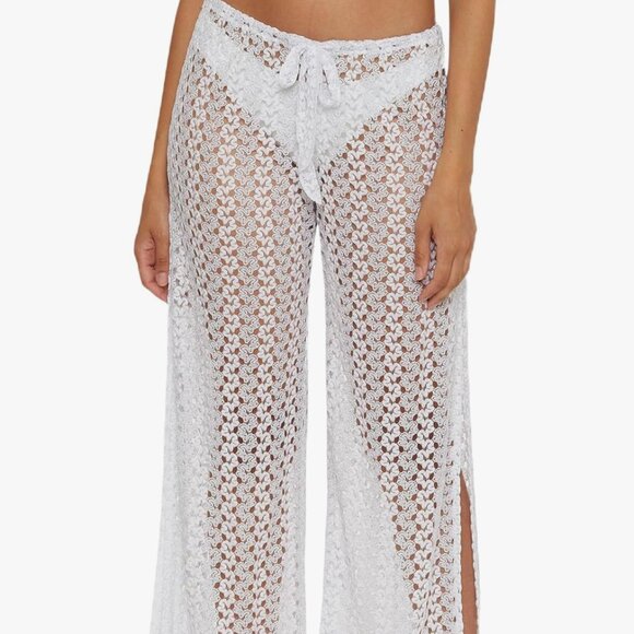 NWT BECCA • White Platinum Lace Crochet Cover Up Pant - Picture 5 of 9